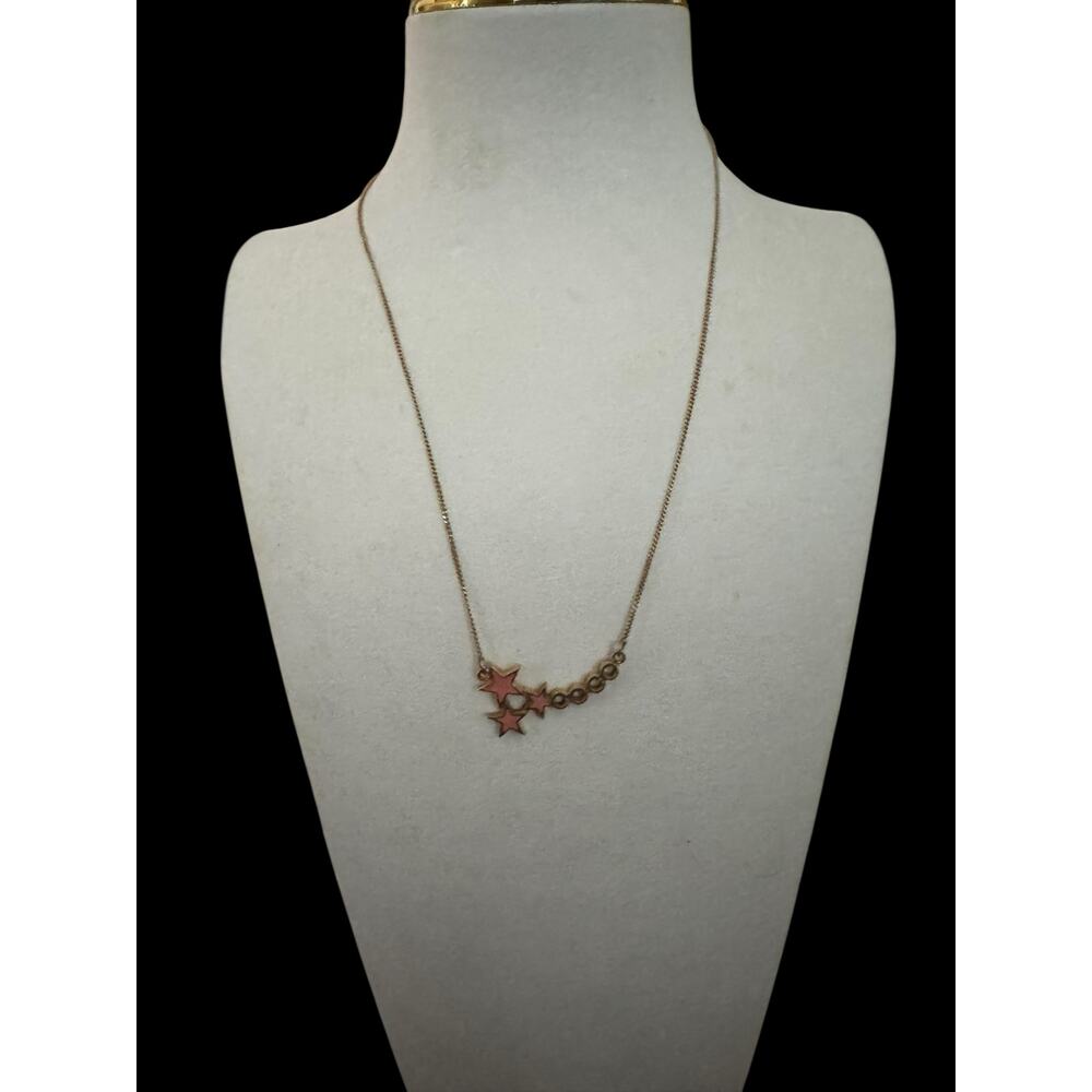 Chanel 01 P Pink Enamel Star Necklace Gold Tone